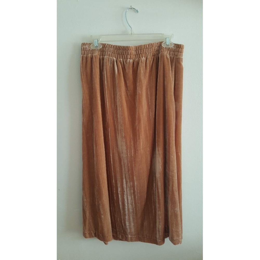 Camel Colored Midi Velvet Skirt
